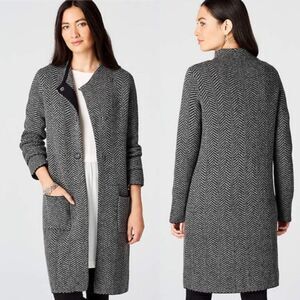 J.Jill Herringbone Copley Topper Black White Herringbone Sweater Coat cardigan S